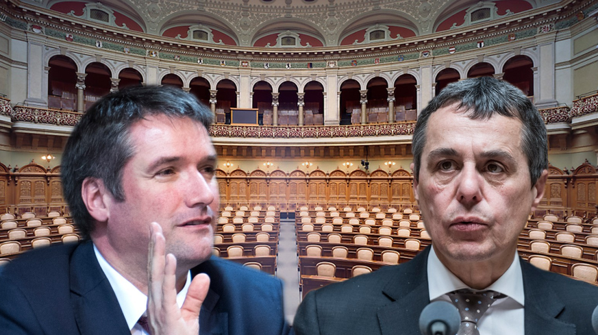 Christian Levrat (l.) warf der FDP öffentlich vor, sie erkläre die Reform zum strategischen Geschäft, Ignazio Cassis (r.) wehrt sich, er mache nur seinen Job als Fraktionschef. (Fotomontage)