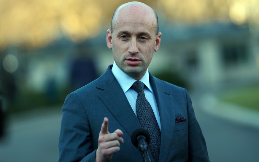 epa11938753 White House Deputy Chief of Staff Stephen Miller speaks to the media at the White House Washington, DC, USA, 03 March 2025. US President Donald Trump has announced that US tariffs of 25% a ...