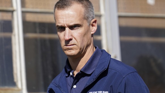 FILE - In this Nov. 7, 2020, file photo, President Donald Trump's campaign advisor Corey Lewandowski, listens to a speaker during a news conference on legal challenges to vote counting in Pennsyl ...