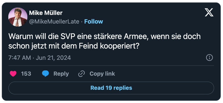 SVP-kritischer Tweet von Mike Müller.