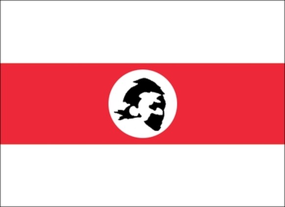Die Flagge der Republik Kugelmugel erinnert an eine invertierte österreichische Flagge.