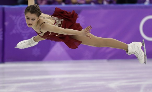 Alexia Paganini of Switzerland performs in the women&#039;s free figure skating final in the Gangneung Ice Arena at the 2018 Winter Olympics in Gangneung, South Korea, Friday, Feb. 23, 2018. (AP Photo ...