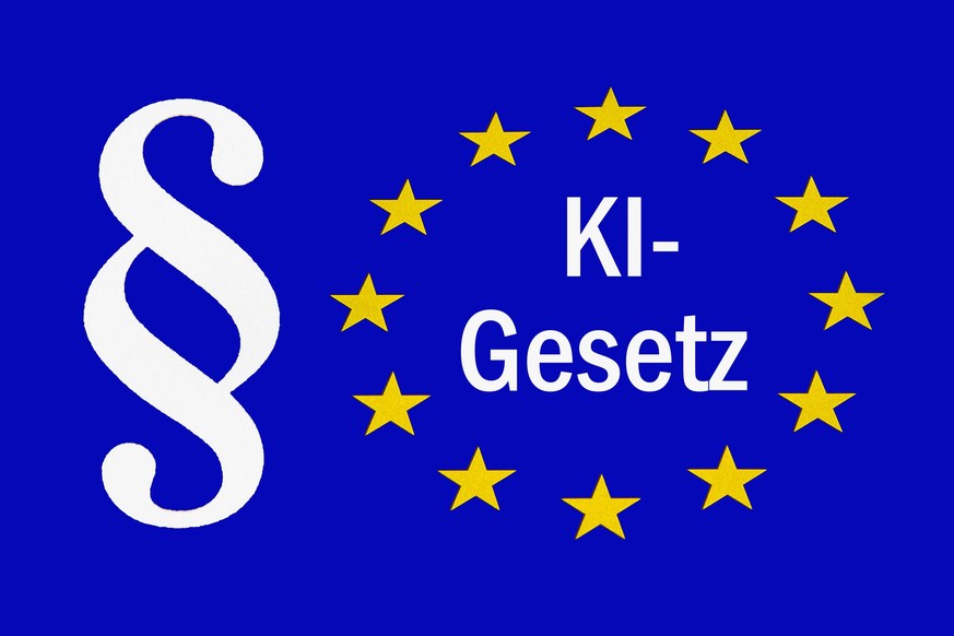 Europasymbol mit Paragraf und Schriftzug KI-Gesetz Europasymbol mit Paragraf und Schriftzug KI-Gesetz, 09.12.2023, Borkwalde, Brandenburg, Auf einem Europasymbol befindet sich der Schriftzug KI-Gesetz ...