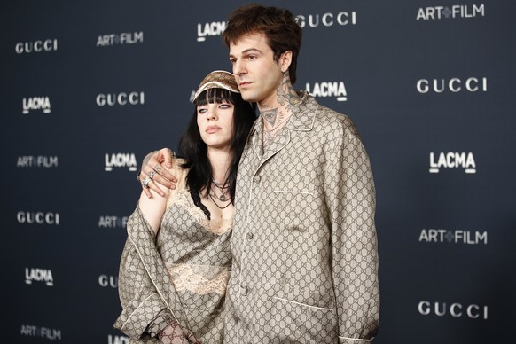 epa10289559 American singer-songwriters Billie Eilish (L) and Jesse Rutherford (R) attend the LACMA Art + Film Gala at the Los Angeles County Museum of Art in Los Angeles, California, United States, November 05, 2022. EPA...