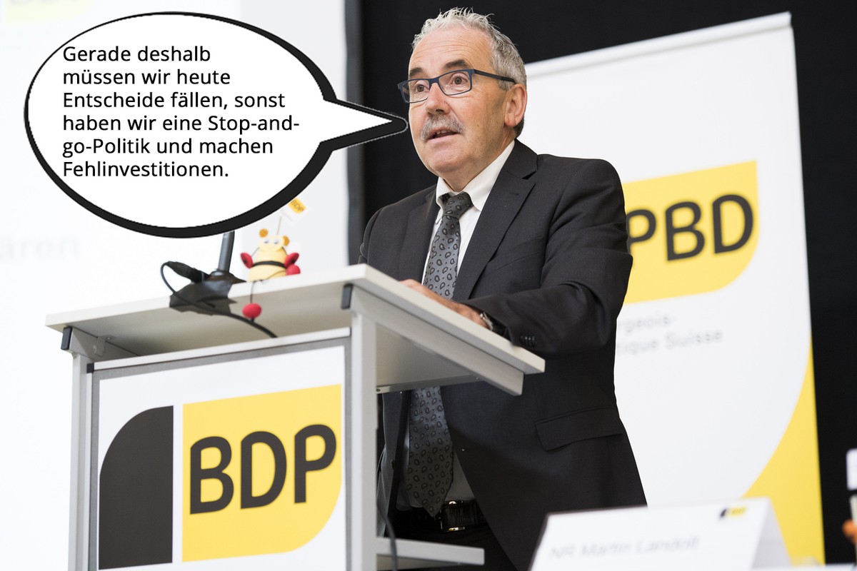 Hans Grunder, Nationalrat BDP Bern, spricht an der Delegiertenversammlung der BDP Schweiz, am Samstag, 22. Oktober 2016 im Velodrome Suisse in Grenchen. (KEYSTONE/Anthony Anex)