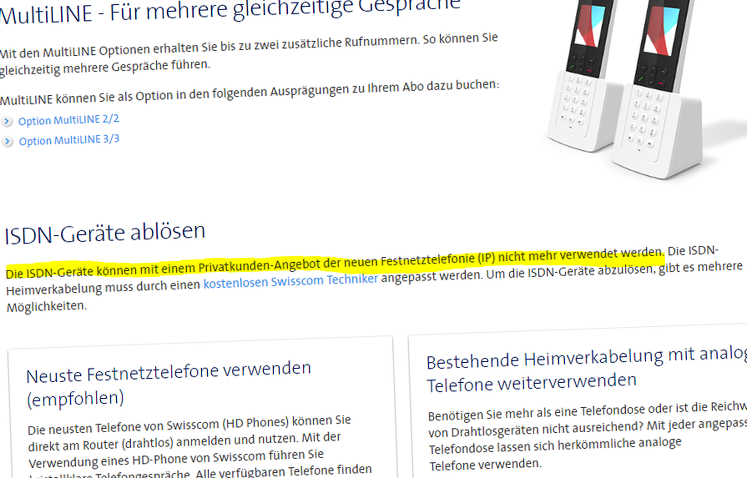 Swisscom behauptet auf ihrer Webseite, dass alte ISDN-Telefone ab 2018 nicht mehr verwendet werden können. Das ist falsch.