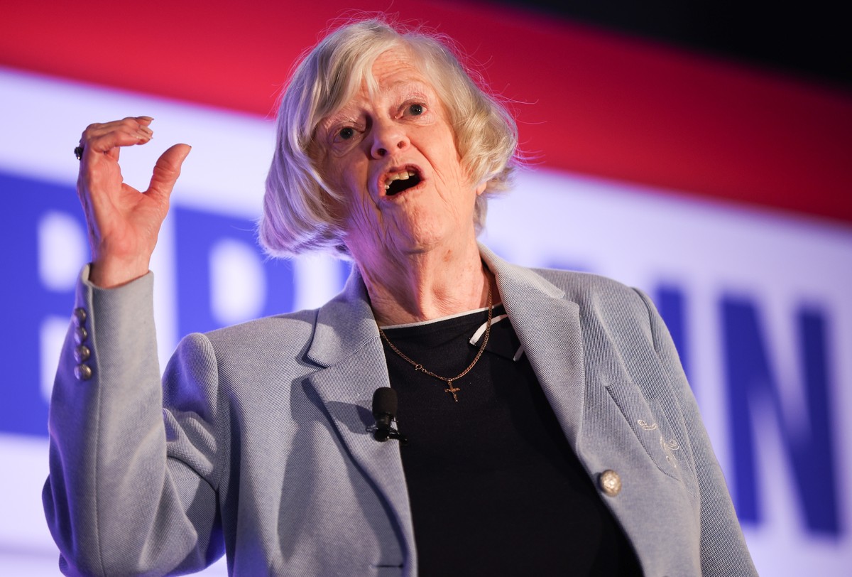 epa13102896 FILE Reform UK Justice Spokeswoman Ann Widdecombe delivers a speech during the Reform UK Spring Rally in Doncaster, Britain, 24 February 2024 (reissued 10 July 2026). Ann Widdecombe has di ...