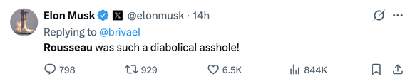 Screenshot Elon Musk X Jean-Jacques Rousseau