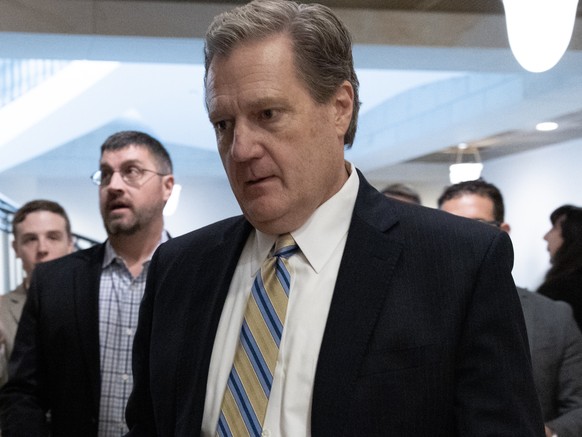 epa11153398 Chairman of the US House Permanent Select Committee on Intelligence Mike Turner (Front) departs outside a sensitive compartmented information facility (skiff) where members of the US House ...