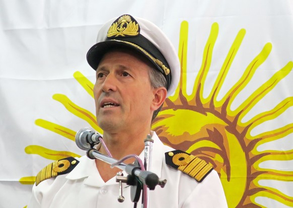 epa06348256 Argentinian Navy spokesman Enrique Balbi gives the first report of the day on the search of ARA San Juan submarine, in Buenos Aires, Argentina, 24 November 2017. A Brazilian Navy ship and  ...