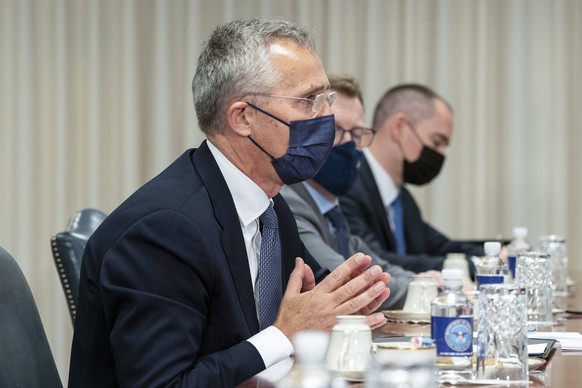 NATO Secretary General Jens Stoltenberg speaks during a meeting with Secretary of Defense Lloyd Austin at the Pentagon, Monday, Oct. 4, 2021, in Washington. (AP Photo/Alex Brandon)
Jens Stoltenberg