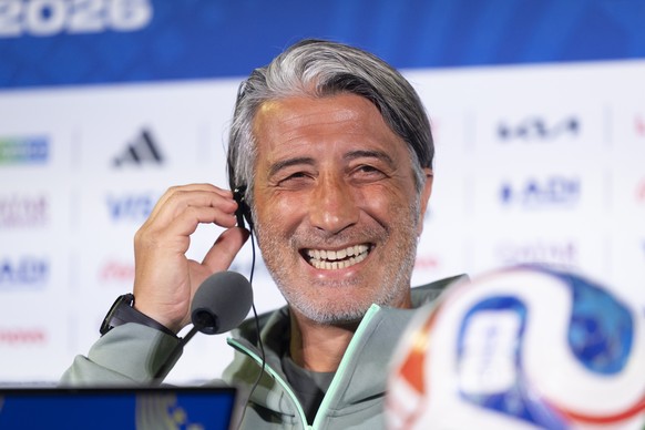 epa13045695 Switzerland's head coach Murat Yakin attends a press conference ahead of the 2026 FIFA World Cup Group B match between Switzerland and Bosnia and Herzegovina in Inglewood, California, ...