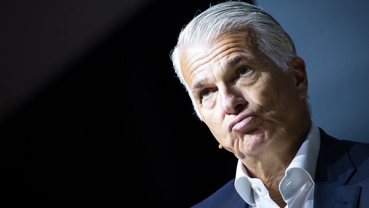Sergio P. Ermotti, Group Chief Executive Officer of Swiss bank UBS reacts on stage during the Finance Forum Zurich in this picture taken on Tuesday, September 22, 2026 in Zurich, Switzerland. (KEYSTON ...