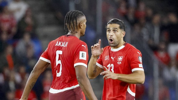 Manuel Akanji Schweiz, 05 und Ricardo Rodriguez Schweiz, 13 , Schweiz, FIFA, WM-Qualifikation Europa, Gruppe B, Schweiz vs. Kosovo, 05.09.2025, Sankt Jakob Park, Basel, Schweiz Basel Sankt Jakob Park  ...
