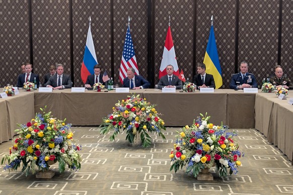 KEYPIX - In this photo provided by the National Security and Defense Council of Ukraine press office, the U.S. delegation attends the next round of trilateral talks between the United States, Ukraine  ...