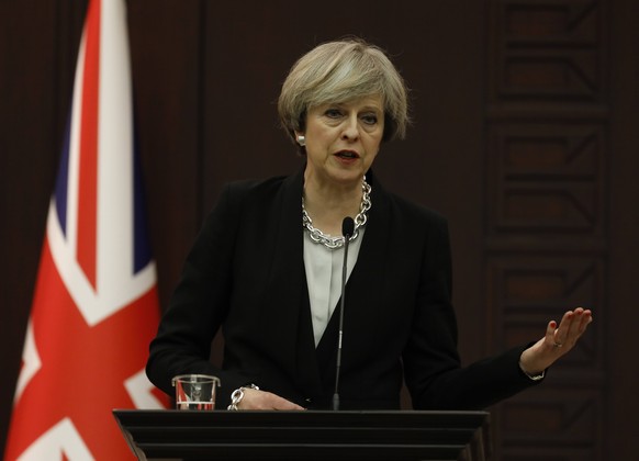Britain's Prime Minister Theresa May speaks during a joint news conference with her Turkish counterpart Binali Yildirim (not pictured) in Ankara, Turkey, January 28, 2017. REUTERS/Umit Bektas