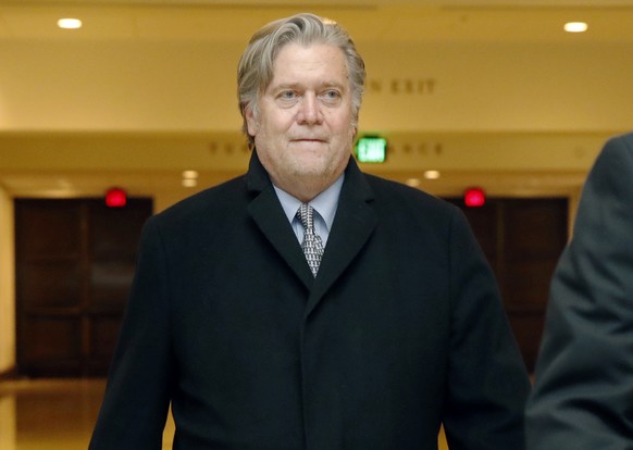 Former White House strategist Steve Bannon leaves a House Intelligence Committee meeting where he was interviewed behind closed doors on Capitol Hill, Tuesday, Jan. 16, 2018, in Washington. (AP Photo/ ...