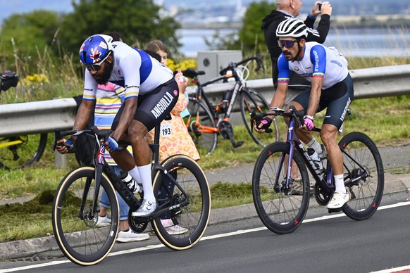 2023 UCI World Championships Cycling Glasgow - 6/08/2023 GLASGOW, UNITED KINGDOM - AUGUST 06 : Hennis Hasani Aia and Alarcon Jose Ven during the men elite road race during the 2023 UCI World Champions ...