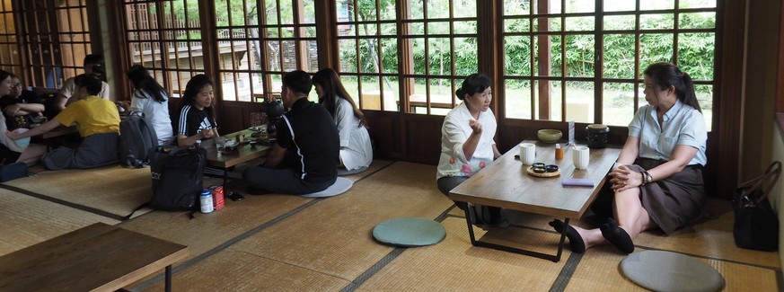 epa08475184 People drink tea in a tea house which used to be a priest&#039;s house in the Nishi Honganji Temple (a Japanese temple) in Taipei, Taiwan, 09 June 2020. Taiwan was a Japanese colony from 1 ...