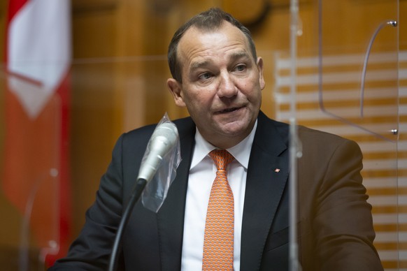 Thomas Matter, SVP-ZH, spricht waehrend der Debatte um das Verrechnungssteuergesetz, waehrend der Herbstsession der Eidgenoessischen Raete, am Dienstag, 28. September 2021, im Nationalrat in Bern. (KE ...