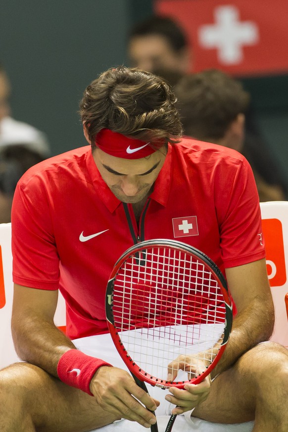 Genf, 19.09.2015, Tennis Davis Cup, Schweiz - Holland, Enttaeuschung bei Roger Federer (SUI) (Pascal Muller/EQ Images)