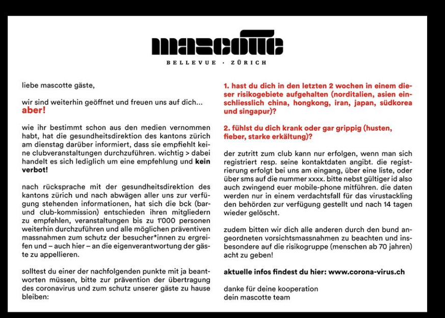 Die ganze Info-Mail der Club-Betreiber.