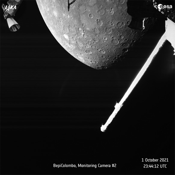 This image made available by the European Space Agency (ESA) shows planet Mercury taken by the joint European-Japanese BepiColombo spacecraft Mercury Transfer Module