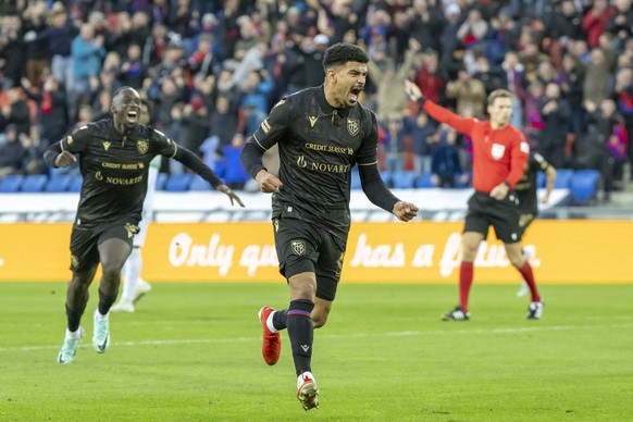 Basels Mohamed Draeger freut sich nach seime Tor zum 1:0 im Fussball Meisterschaftsspiel der Regular Season der Super League zwischen dem FC Basel 1893 und Yverdon Sport FC im Stadion St. Jakob-Park i ...