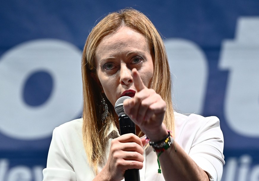 epa10184361 Brothers of Italy (Fratelli d&#039;Italia) leader Giorgia Meloni attends an election campaign rally, in Genoa, Italy, 14 September 2022. Italy will hold an early election on 25 September f ...