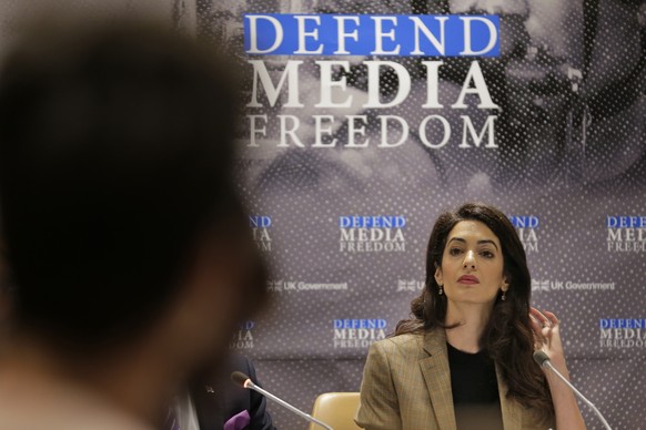 Attorney Amal Clooney participates in a panel discussion on media freedom at United Nations headquarters Wednesday, Sept. 25, 2019. (AP Photo/Seth Wenig)
Amal Clooney