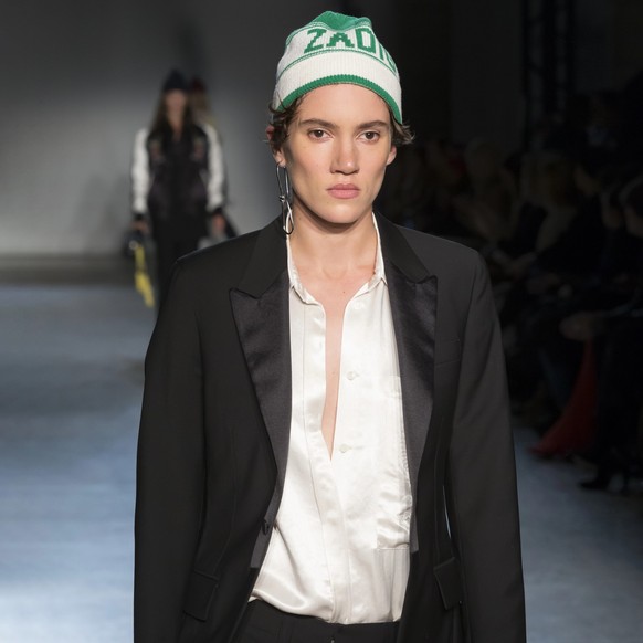 NEW YORK, NY - FEBRUARY 13, 2017: Tamy Glauser walks the runway at the Zadig &amp; Voltaire Fall Winter 2017 fashion show during New York Fashion Week