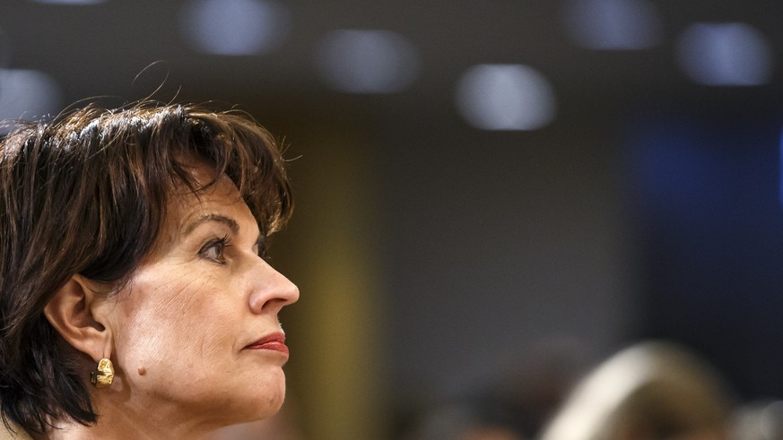 Swiss President Doris Leuthard listens a statement during the opening ceremony of the 12th annual meeting of the Internet Governance Forum (IGF), at the European headquarters of the United Nations in  ...