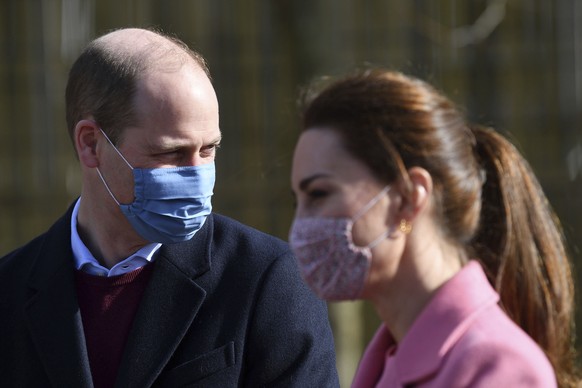 Britain&#039;s Prince William and Kate, Duchess of Cambridge arrive for a visit to School21, a school in east London, Thursday March 11, 2021. (Justin Tallis/Pool via AP)