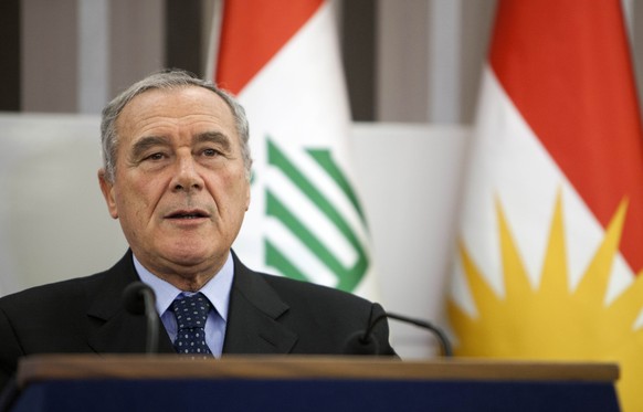 President of the Italian Senate, Pietro Grasso, speaks on the occasion of the opening of Italian Consulate in Irbil, in his visting of the Kurdish Regional Government (KRG), Irbil, northern Iraq, Tues ...