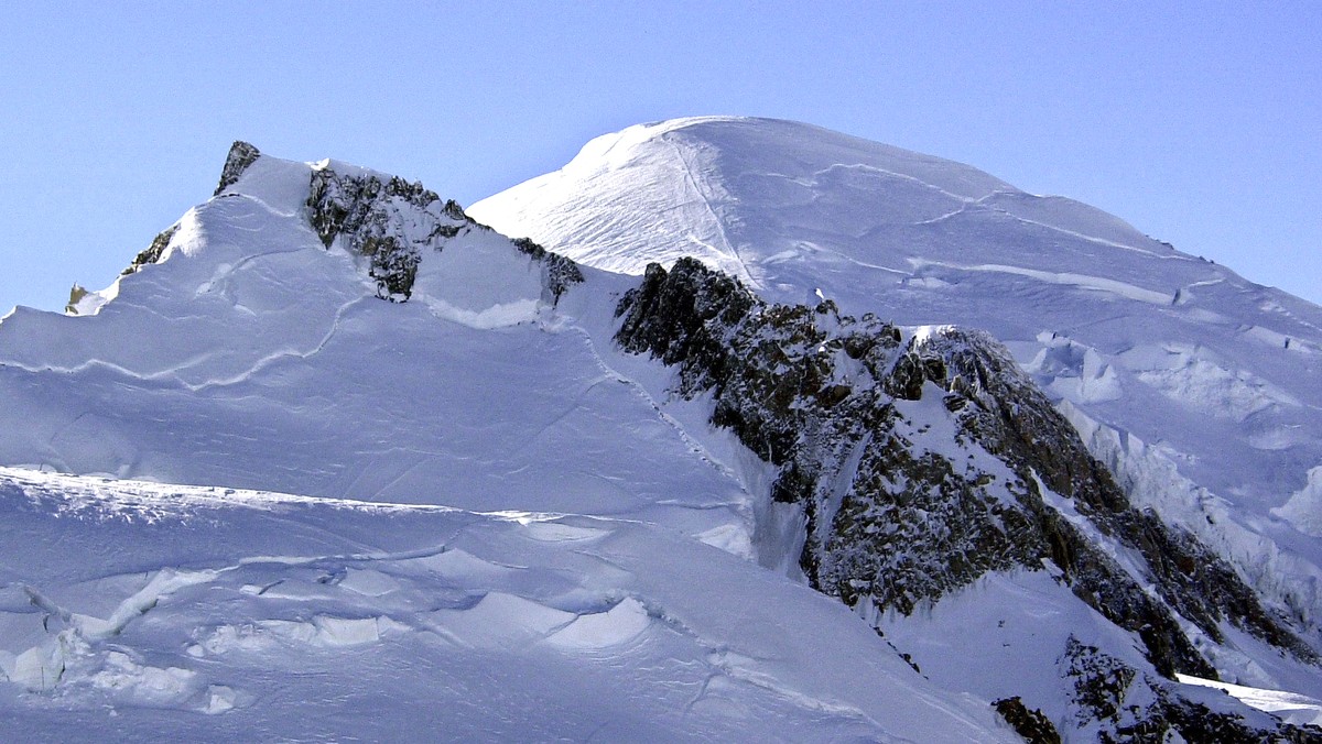 FILE - This Feb. 19, 2003 file photo shows Mont Blanc, western Europe's highest mountain. A mayor in the French Alps says five climbers have died on Mont Blanc and a sixth is missing. The climber ...
