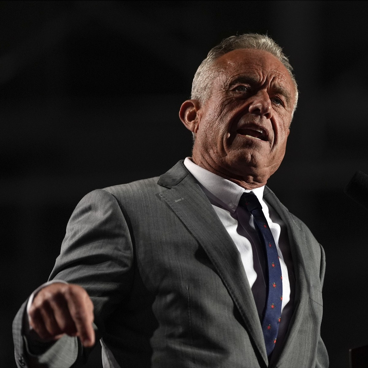 Robert F. Kennedy Jr., speaks before Republican presidential nominee former President Donald Trump at a campaign rally at Macomb Community College, Friday, Nov. 1, 2024, in Warren, Mich. (AP Photo/Jul ...