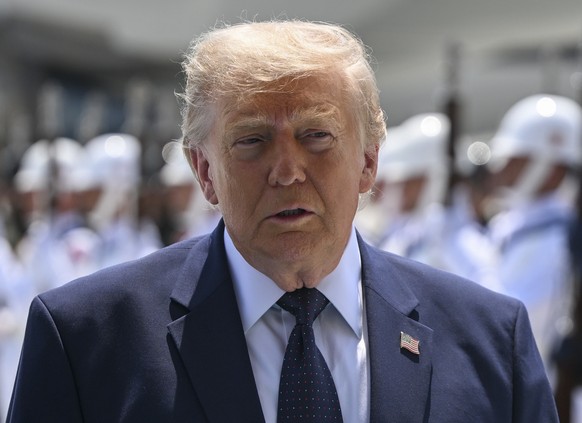 epa13095061 US President Donald Trump arrives at Esenboga Airport ahead of the 2026 NATO Heads of State and Government Summit in Ankara, Turkey, 07 July 2026. The summit will take place on 07 and 08 J ...