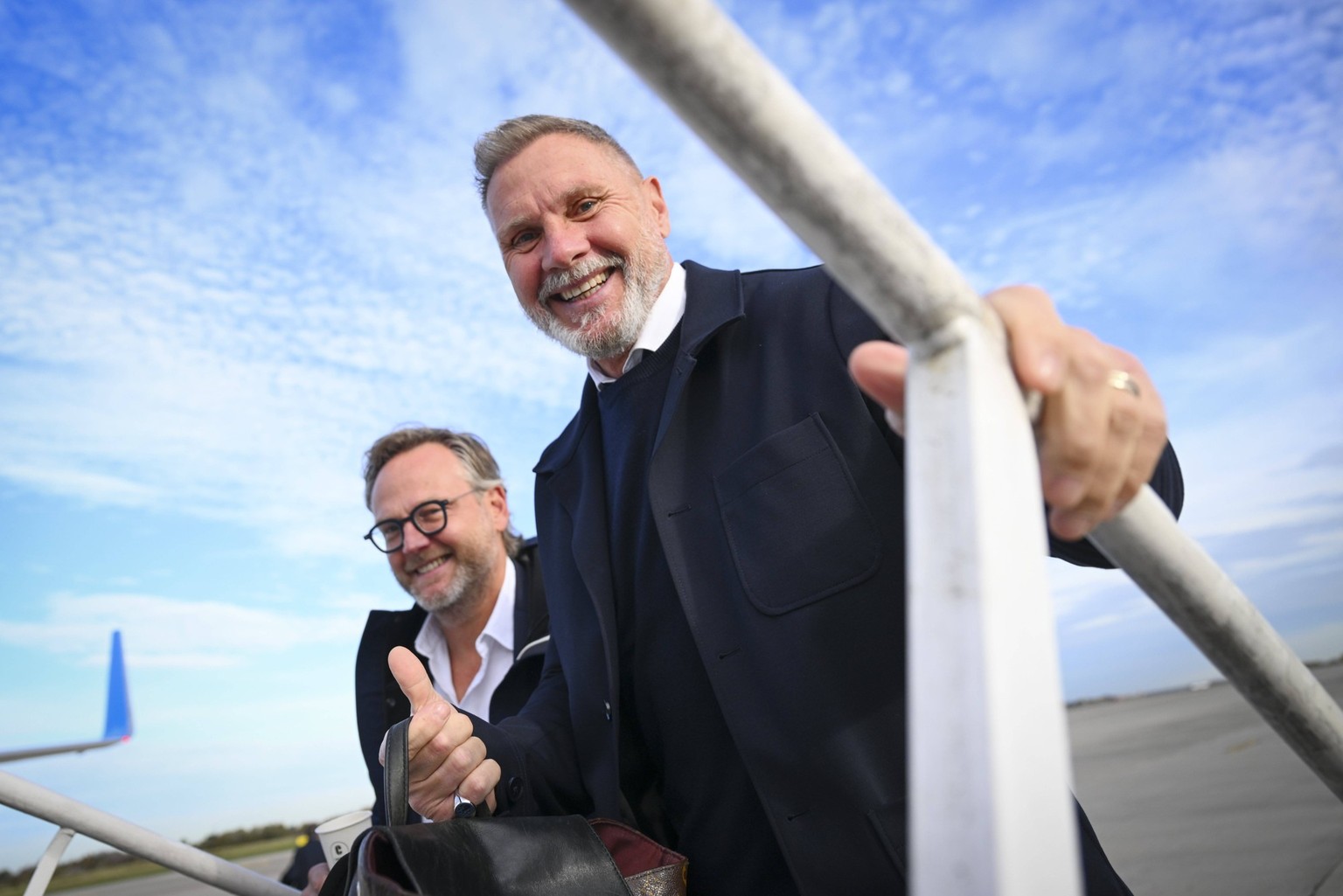 SC Braga v KRC Genk - UEFA Europa League Media Activities 05/11/2025 LIEGE, BELGIUM - NOVEMBER 05 : Croonen Peter president of KRC Genk, Fink Thorsten head coach of KRC Genk pictured at the Liege airp ...