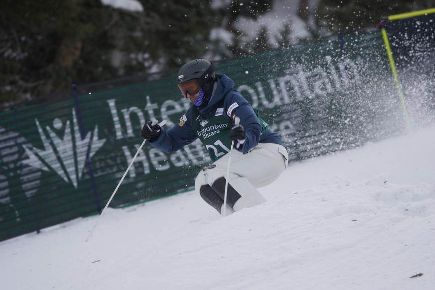 Switzerland&#039;s Marco Tade competes in a World Cup freestyle moguls competition at Deer Valley Resort in Park City, Utah, Thursday, Jan. 13, 2022. (AP Photo/Rick Bowmer)