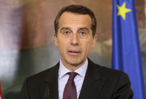 FILE - In this May 5, 2017 file photo Austrian Chancellor Christian Kern address the media during a joint news conference after a meeting with Croatia&#039;s Prime Minister Andrej Plenkovic at the fed ...