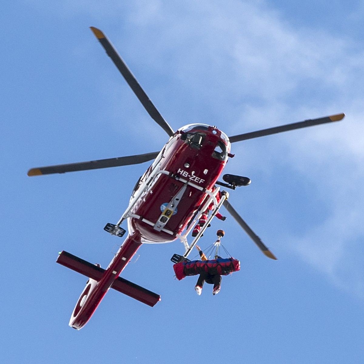 Vanessa Kasper of Switzerland is transported by helicopter during the first run of the women's Giant-Slalom race at the Alpine Skiing FIS Ski World Cup in Lenzerheide, Switzerland, Saturday, Janu ...