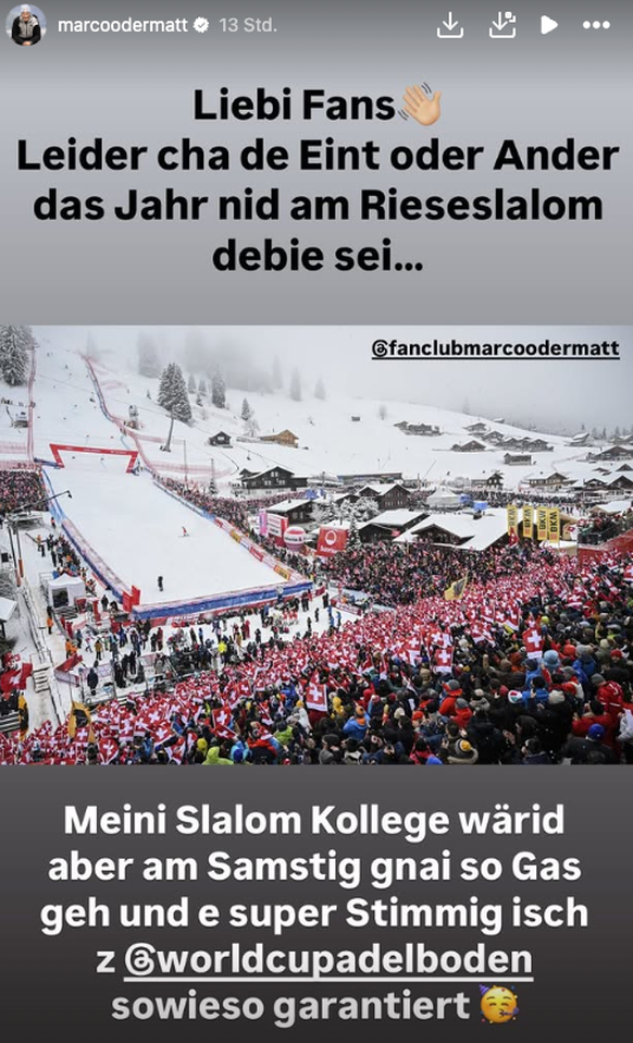 Marco Odermatt richtet einige Worte an seine Fans.