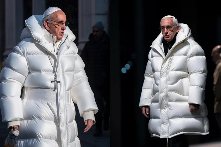Nein, Papst Franziskus trug diese glänzende weisse Steppjacke nicht – ein weiterer KI-Fake.
