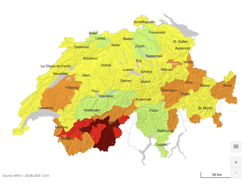 Aktuelle Waldbrandgefahr in der Schweiz.