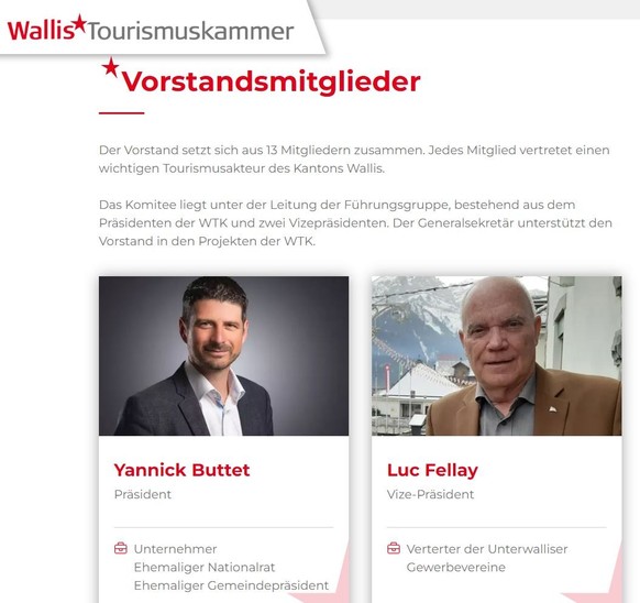 Yannick Buttet auf der Website von Wallis Tourismus