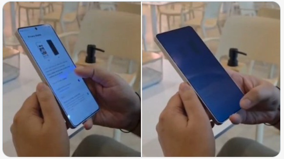 Das aktivierte Sichtschutz-Display (rechts) schützt vor fremden Blicken.