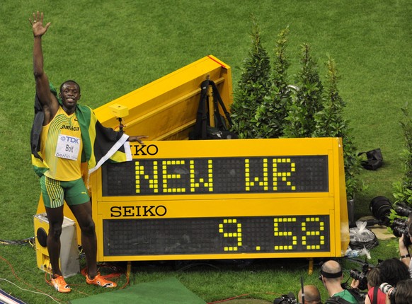 &lt;strong&gt;Männer– 100 Meter:&lt;/strong&gt; Usain Bolt (JAM), 9,58 Sekunden, 2009 in Berlin.
