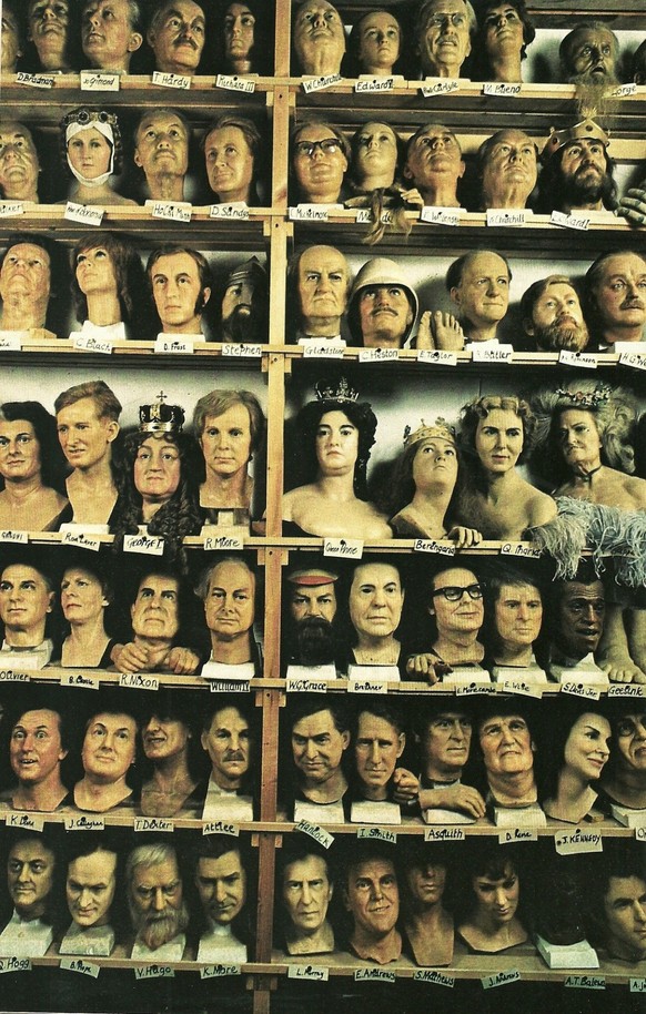 Spare heads in the storeroom of Madame Tussaud&#039;s wax museum in London, from a 1979 issue of National Geographic.