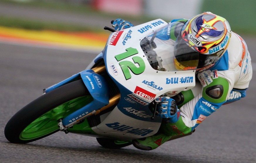 Swiss motorcycle pilot Thomas Luethi rides his Honda on the Circuito Ricardo Tormo during the second qualifying practice, in Cheste, Spain, Saturday, November 5, 2005. Luethi will be on the 4th starti ...