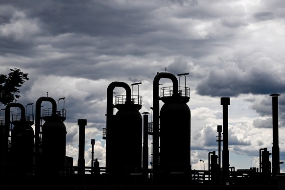 epa10065353 Coulds over gas compressor station in Mallnow, Germany, 11 July 2022. The compressor station in Mallnow near the German-Polish border has stopped receiving Russian gas through the Yamal-Eu ...